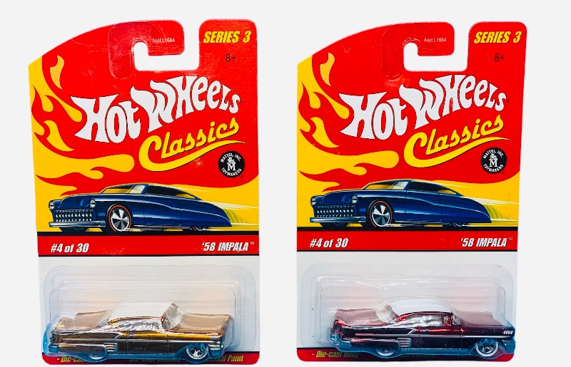Photo 1 of 985367…2 hot wheels classics die cast 1958 Impalas with special paint 