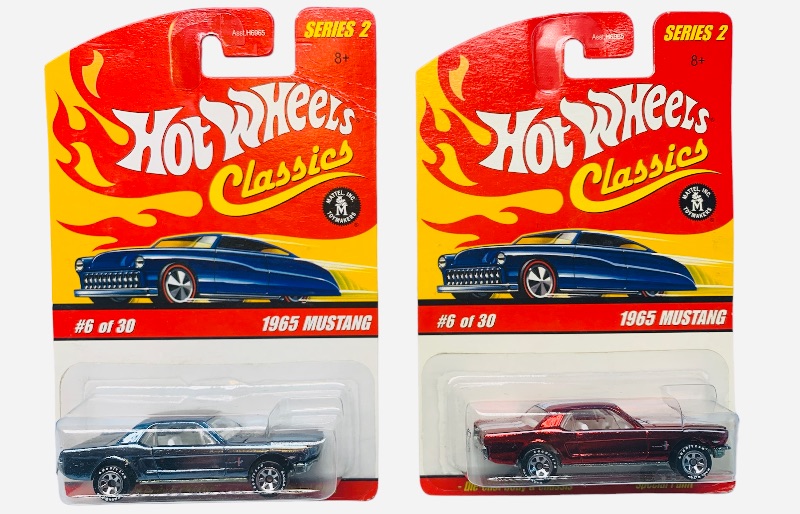 Photo 1 of 985369…2 hot wheels classics die cast 1965 mustangs with special paint 