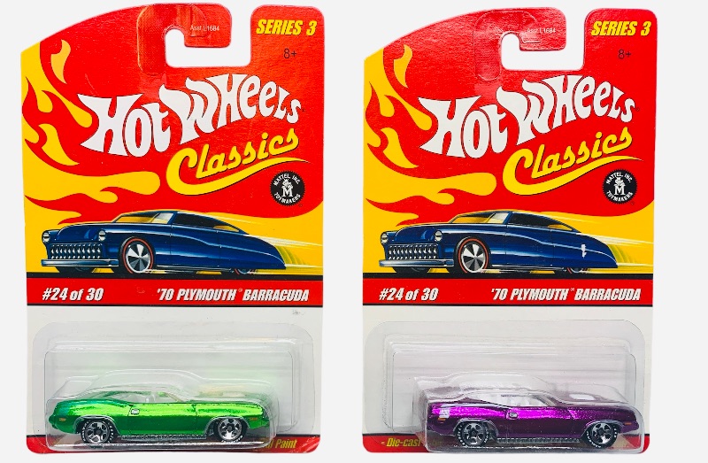 Photo 1 of 975372…2 hot wheels classics die cast Plymouth Barracudas with special paint 