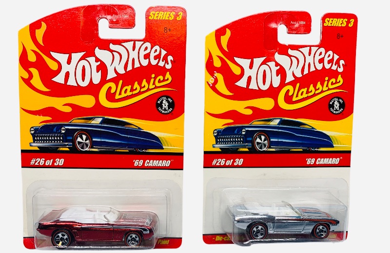 Photo 1 of 985373… 2 hot wheels classics die cast 1969 Camaro cars with special paint 