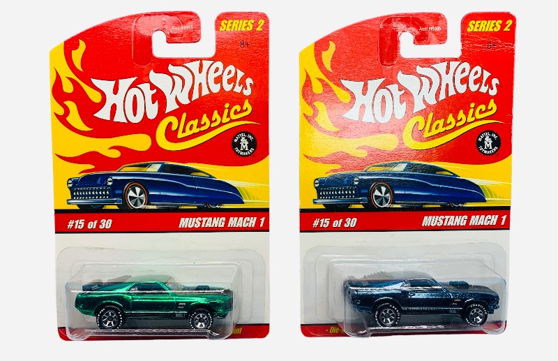 Photo 1 of 985380… 2 hot wheels classics die cast Mustang Mach 1 cars with special paint 