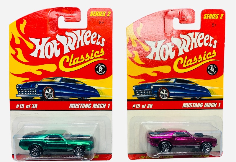 Photo 1 of 985389…2 hot wheels classics die cast mustang Mach 1 cars with special paint 