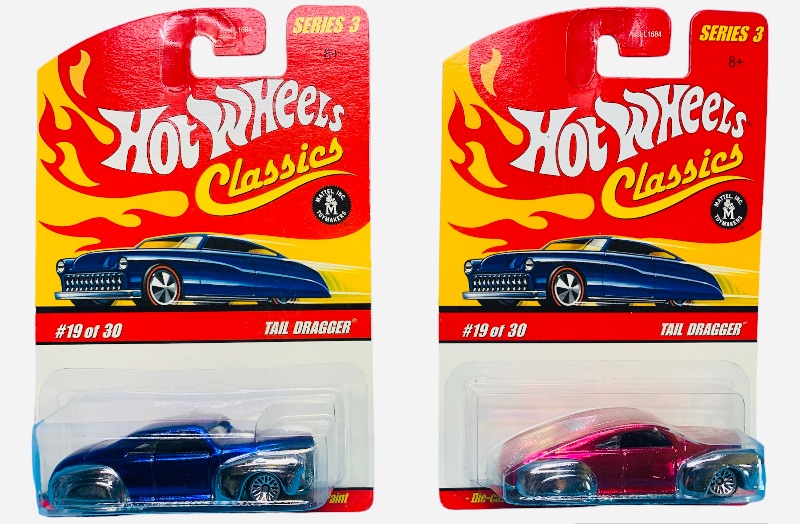 Photo 1 of 985407… 2 hot wheels classics die cast tail dragger cars with special paint 