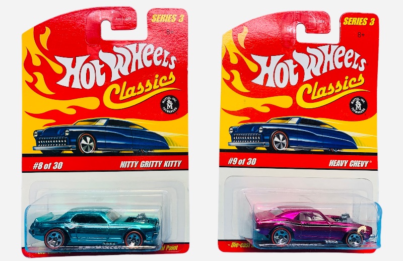 Photo 1 of 985409… 2 hot wheels classics redline die cast heavy Chevy and nitty gritty kitty cars with special paint 