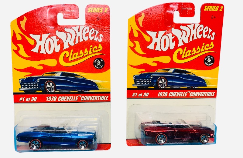 Photo 1 of 985412… 2 hot wheels classics die cast 1970 Chevelle Convertible cars with special paint 