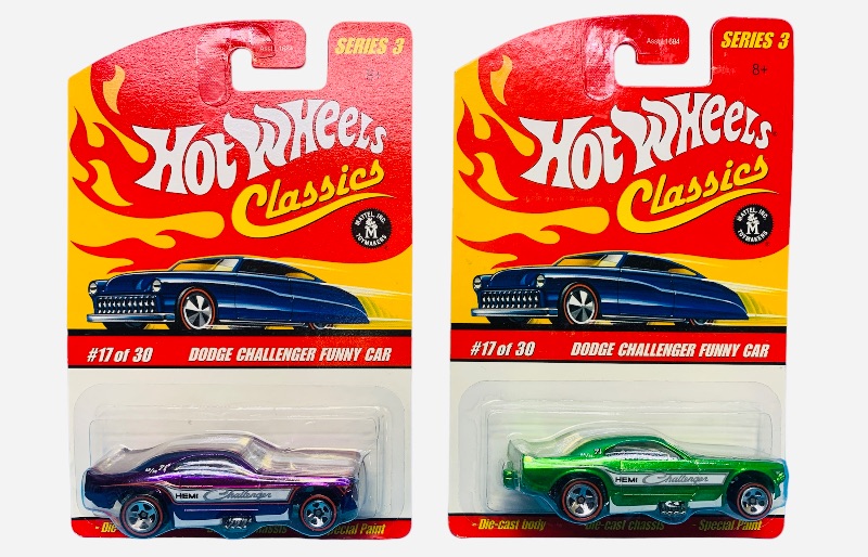 Photo 1 of 985417… 2 hot wheels classics redline die cast Dodge challenger funny cars with special paint 