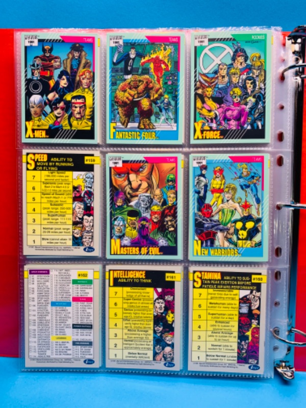 Photo 1 of 985502…not complete set only 140 Marvel 1991 comic cards in binder- Impel