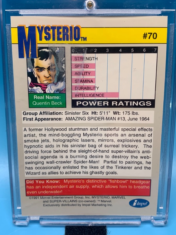 Photo 2 of 985515…1991 marvel supervillains Mysterio card #70 in hard plastic case 