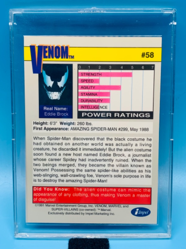 Photo 2 of 985519…1991 marvel supervillains Venom card 58  in hard plastic case 