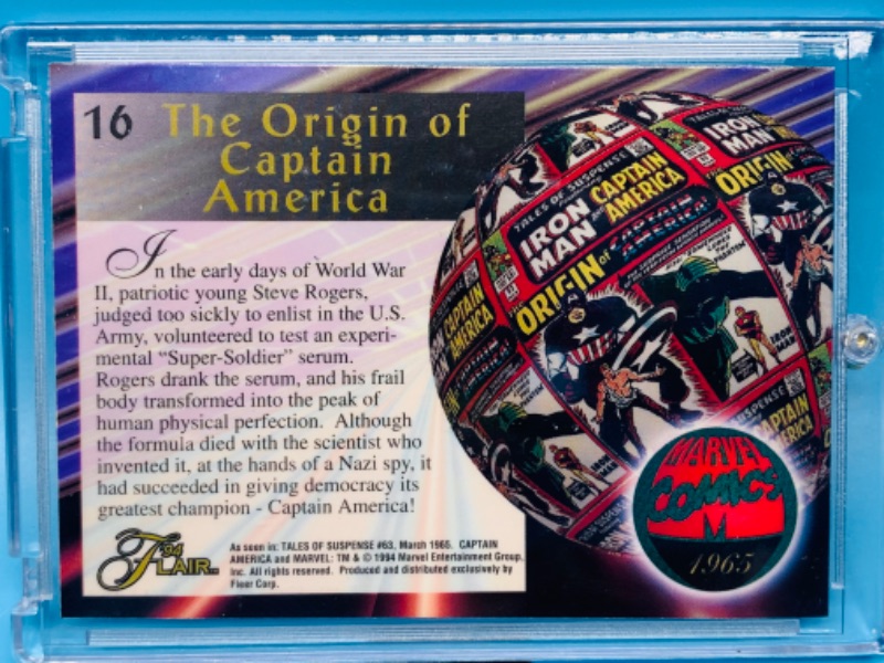 Photo 2 of 985533… 1994 Flair origin of Captain America card 16 in hard plastic case 