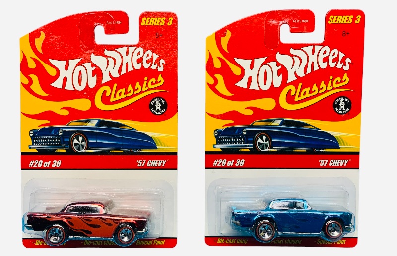 Photo 1 of 985593…  2 hot wheels classics redline die cast 1957 Chevy cars with special paint 