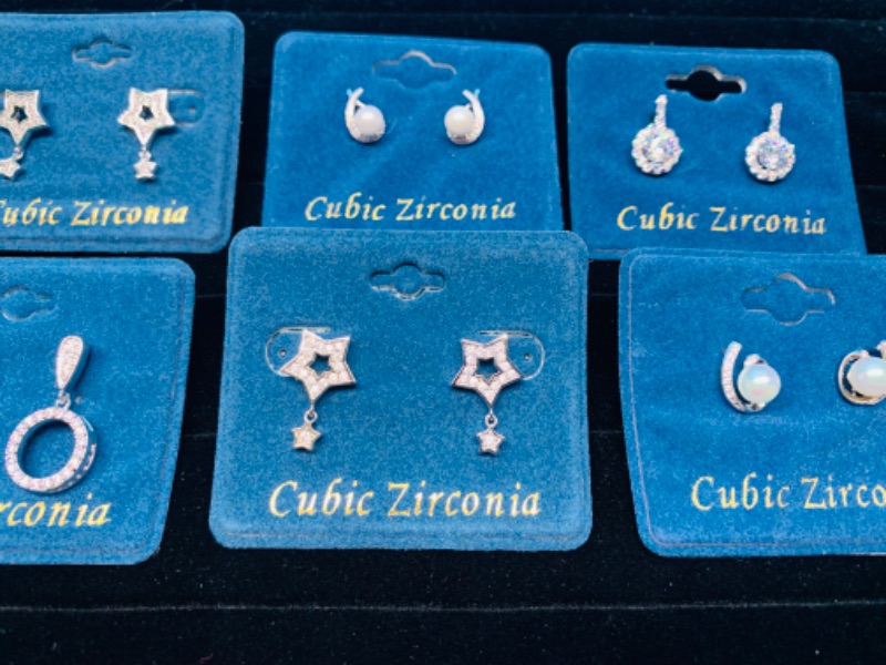 Photo 2 of 985667… 6 pairs of cubic zirconia pierced earrings -jewelry 