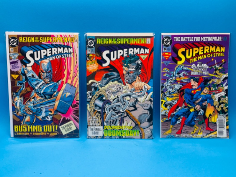 Photo 1 of 985739…3 vintage Superman  comics in plastic sleeves 