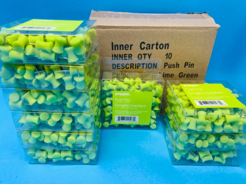 Photo 1 of 985801… 1000 lime green push pins - 10 cases 100 per case 