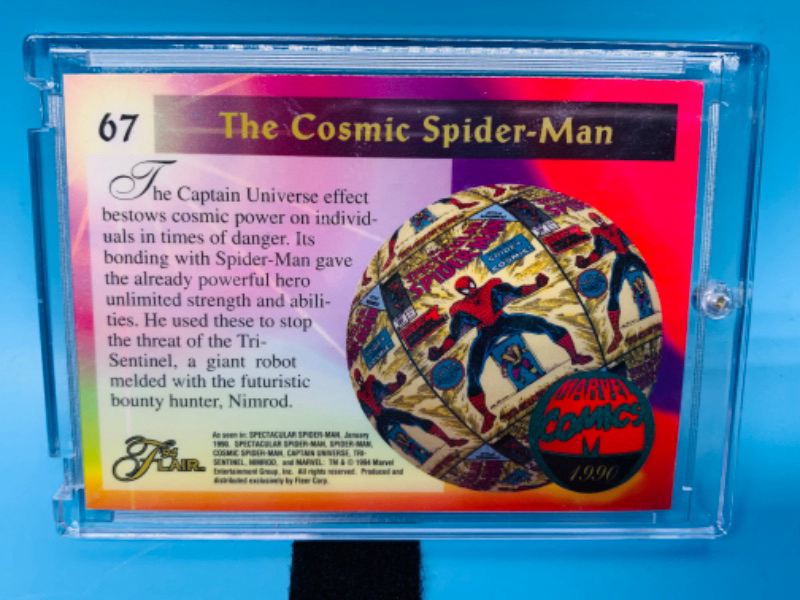 Photo 2 of 985839…1990 Flair the cosmic Spider-Man card 67 in hard Plastic case 