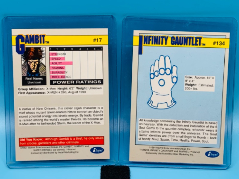 Photo 2 of 985846…1991 marvel Infinity Gauntlet and Gambit cards in hard plastic sleeves 