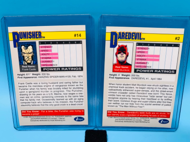 Photo 2 of 985848…1991 Daredevil and Punisher cards in hard plastic sleeves 