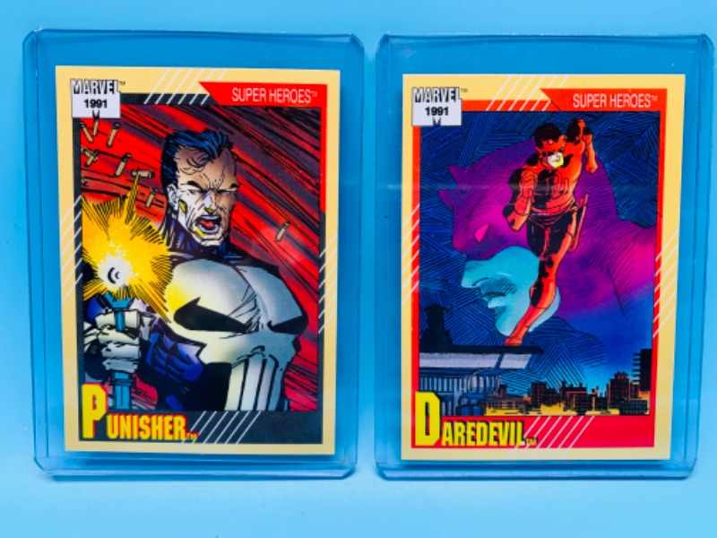 Photo 1 of 985848…1991 Daredevil and Punisher cards in hard plastic sleeves 