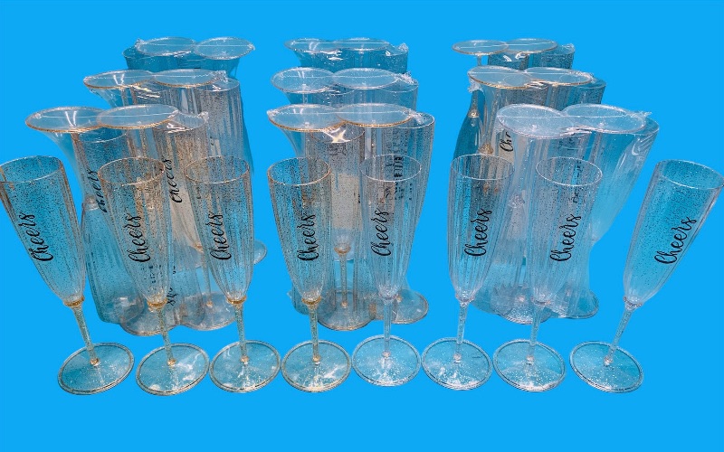 Photo 1 of 985853… case of 48 plastic cheer glitter glasses for weddings, birthdays, new years 