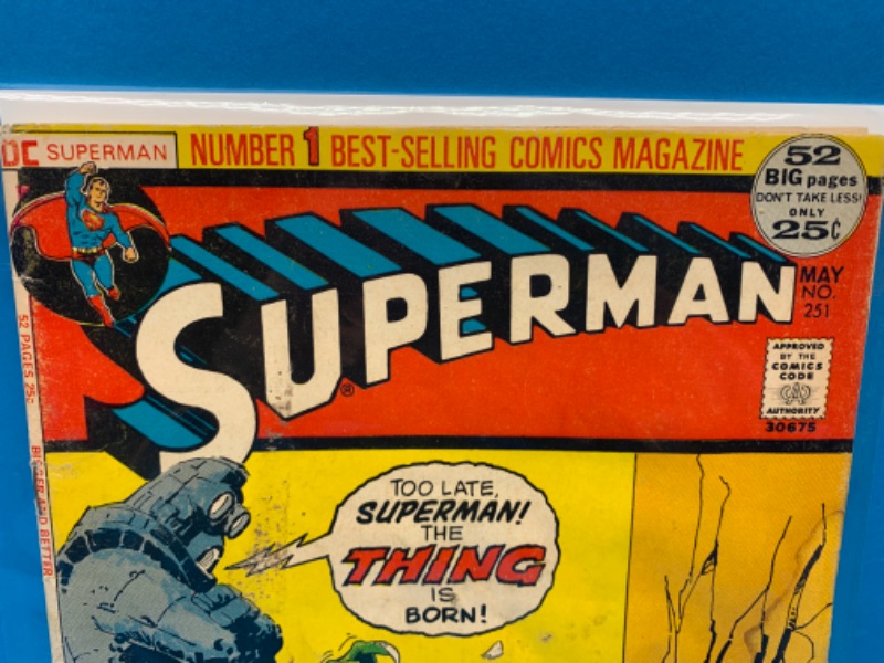 Photo 4 of 985948…vintage.25 Superman comic #251 in plastic sleeve-some stains, folds, and wear