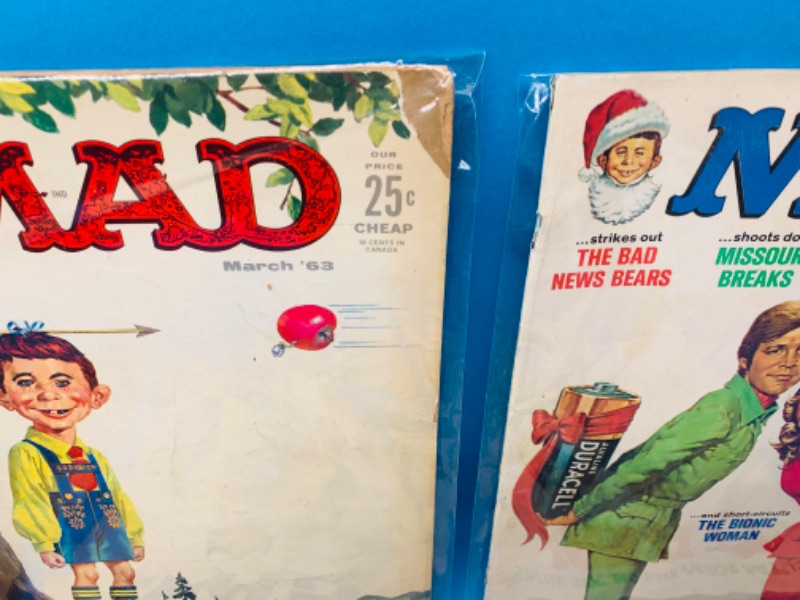 Photo 2 of 985977… condition issues- 6 vintage MAD magazines in sleeves- wear, rips, stains