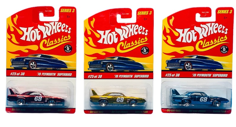 Photo 1 of 986083…3  hot wheels classics Plymouth Superbird cars with special paint 