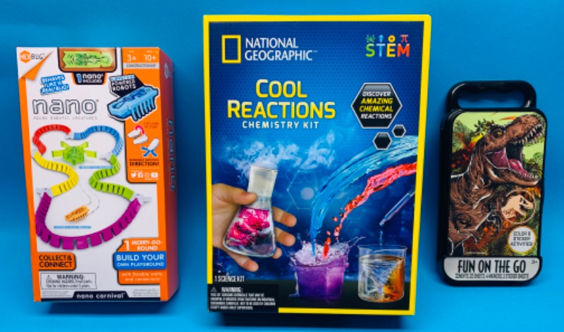 Photo 1 of 986203…cool reactions chemistry kit, robotic creature, and Jurassic on the go toys