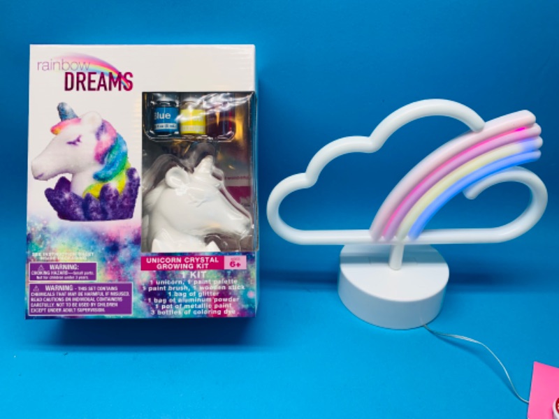 Photo 1 of 986232…unicorn crystal growing kit and plastic light up neon light