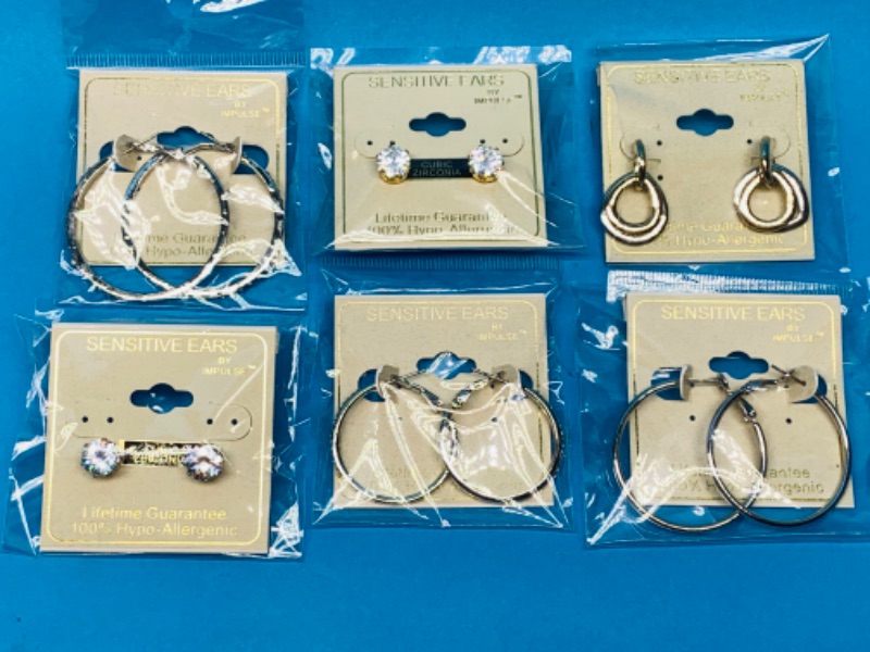 Photo 1 of 986351… 6 pairs of sensitive hypoallergenic pierced earrings 