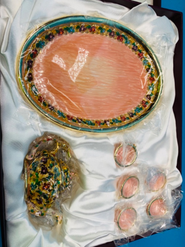 Photo 3 of 986439…6” impulse jeweled and crystal enamel hinged trinket box in satin lined box 