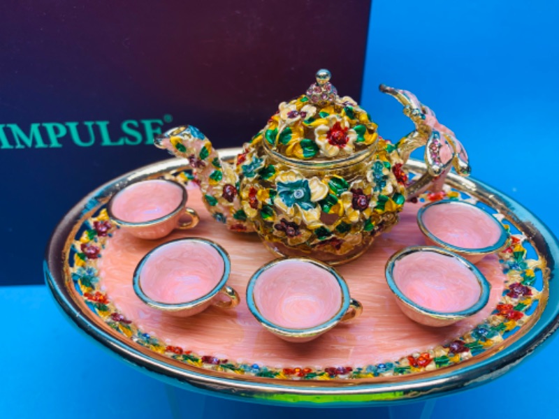 Photo 3 of 986441…. 6” impulse jeweled and crystal enamel hinged trinket box in satin lined box 