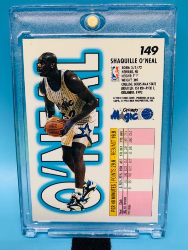 Photo 1 of 986453…1993 Fleer Shaquille O’Neil Magic card #149  in hard plastic case 