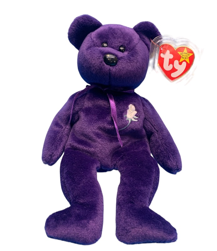 Photo 1 of 986586…TY purple princess Diana beanie baby bear in display case