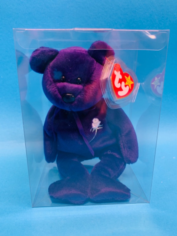 Photo 2 of 986929…TY purple Princess Diana beanie bear with display 