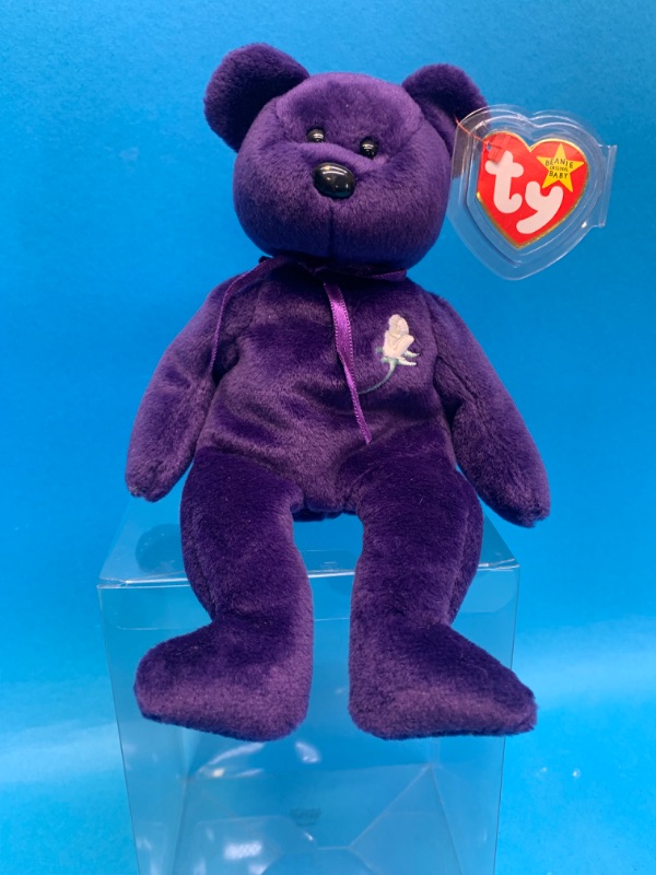 Photo 1 of 986929…TY purple Princess Diana beanie bear with display 