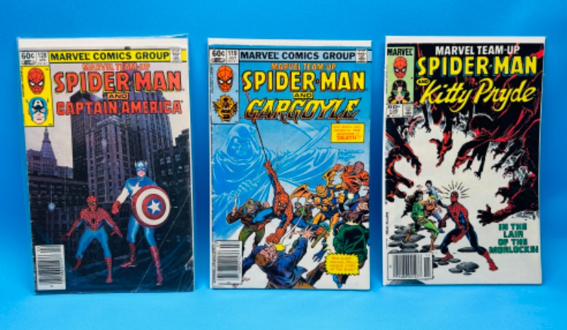 Photo 1 of 986955…3 vintage Spider-Man  comics in plastic sleeves 