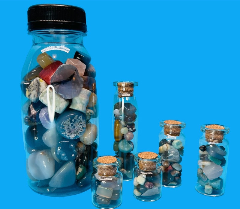 Photo 1 of 986989…6 small bottles of polished rocks 5”-1”