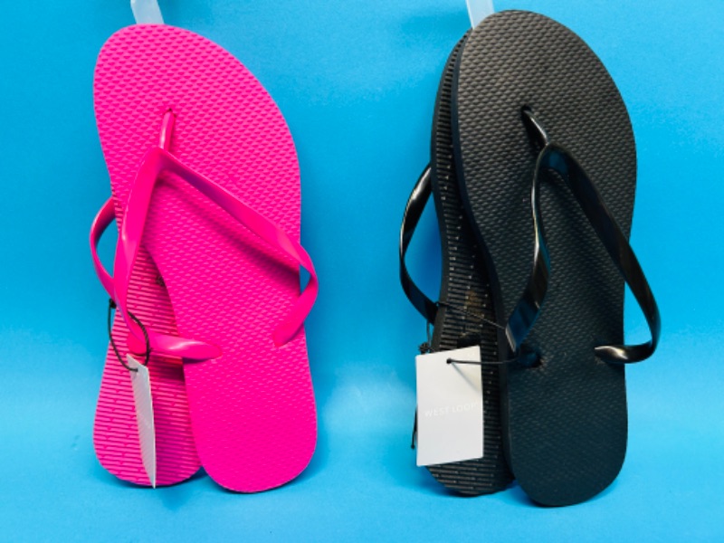 Photo 1 of 987199…2 pairs of flip flops ladies size M 8-9