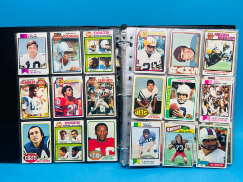 Photo 1 of 987383…243 mixed football cards from the 1970’s in binder- some may have wear from age 