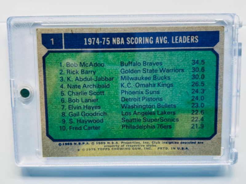 Photo 2 of 987393…1975 scoring average leaders card 1  in hard plastic case