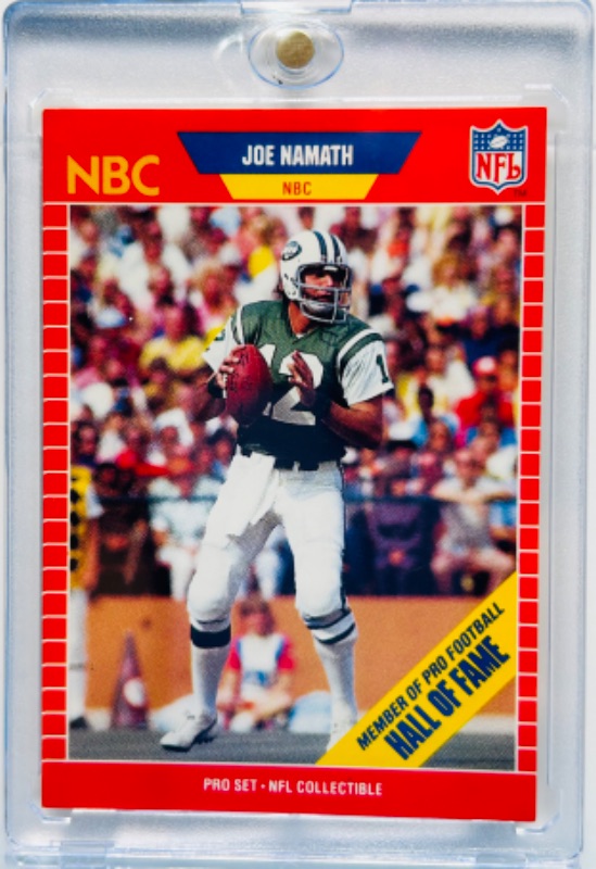 Photo 1 of 987398…Joe Namath hall of fame announcer card 25  in hard plastic case