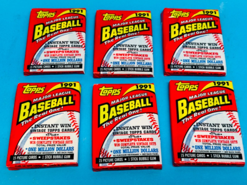 Photo 1 of 987414…6 sealed Topps 1991 baseball wax packs the real one