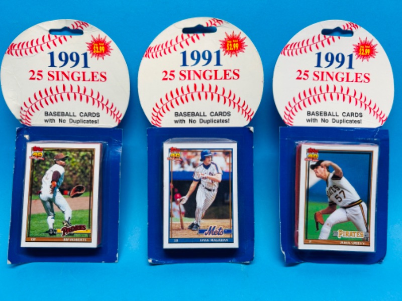 Photo 1 of 987419…3 sealed 1991 baseball card packs- packaging shows wear