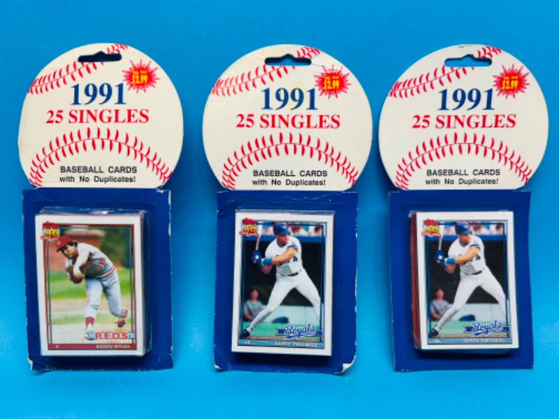 Photo 1 of 987420… 3 sealed 1991 baseball card packs- packaging shows wear