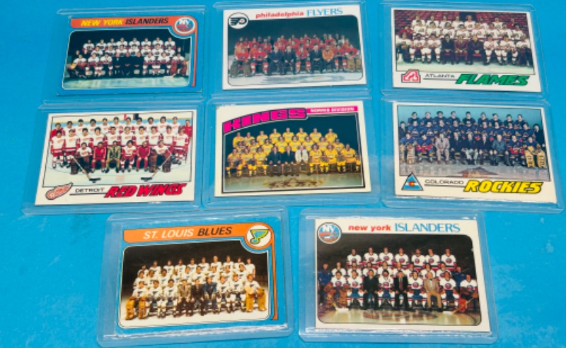 Photo 1 of 987445…8 vintage hockey team cards from the 1970’s in hard plastic sleeves 