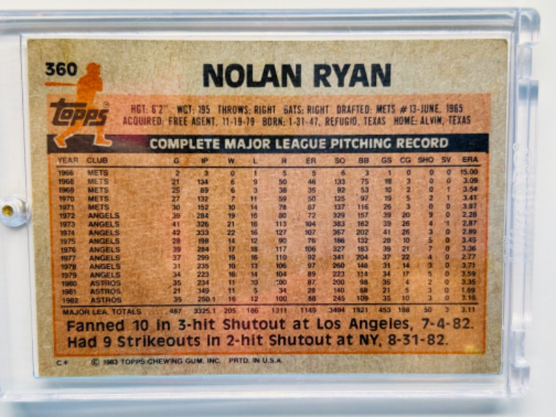 Photo 2 of 987458…Topps Nolan Ryan card 360  in hard plastic case 