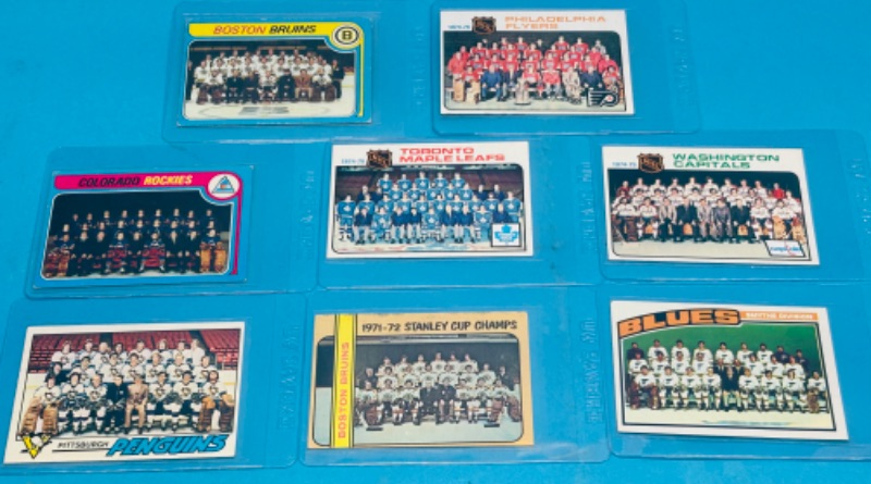 Photo 1 of 987468…8 vintage hockey team cards from the 1970’s in plastic sleeves 