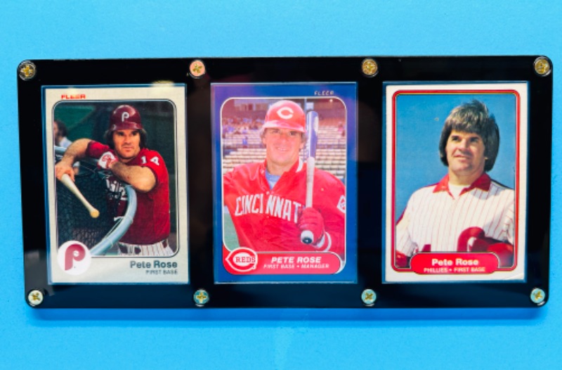 Photo 1 of 987477…3 Pete Rose cards in display case