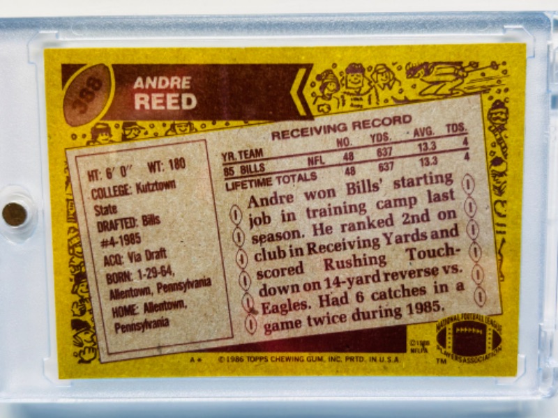 Photo 2 of 987480…Andre Reed Rookie card 388  in hard plastic case 