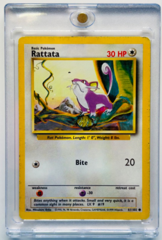 Photo 1 of 987488…Pokémon Rattata card 61/102  in hard plastic case 